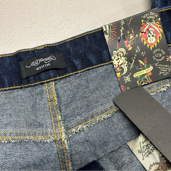 Ed Hardy Denim Jeans Tiger Painted Pockets Dark Wash Loose Fit NWT Mens 38 42 - Picture 9 of 11